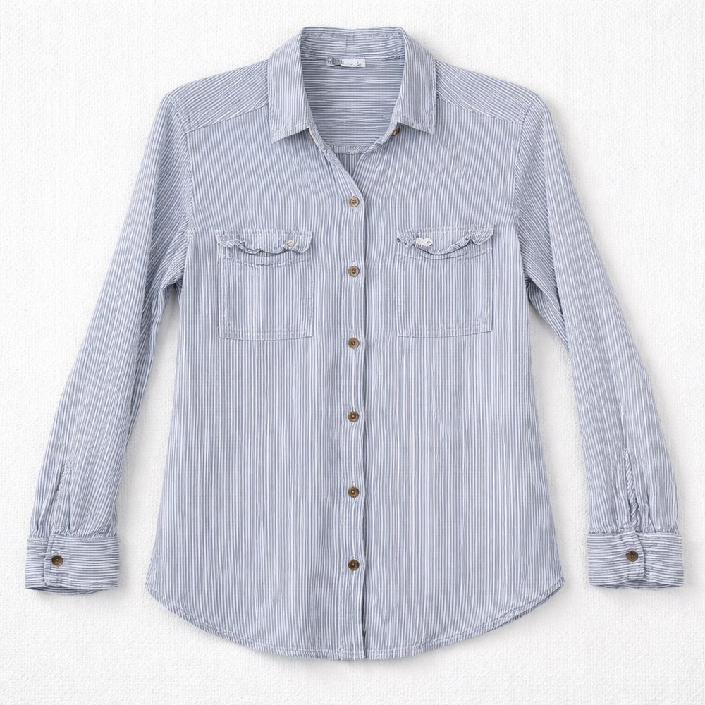 Hollister Striped Button Down Shirt Women M Frayed Pockets Viscose